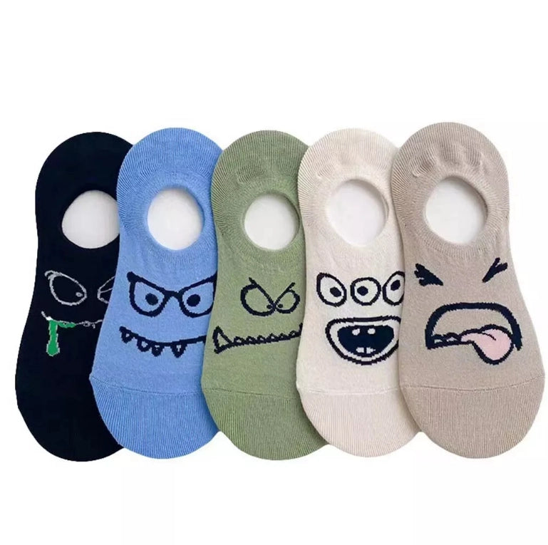 ROYALUCK 5 Pairs Funny Expression Cartoon Shallow Mouth Boat Socks Thin Invisible Sock