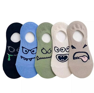 ROYALUCK 5 Pairs Funny Expression Cartoon Shallow Mouth Boat Socks Thin Invisible Sock