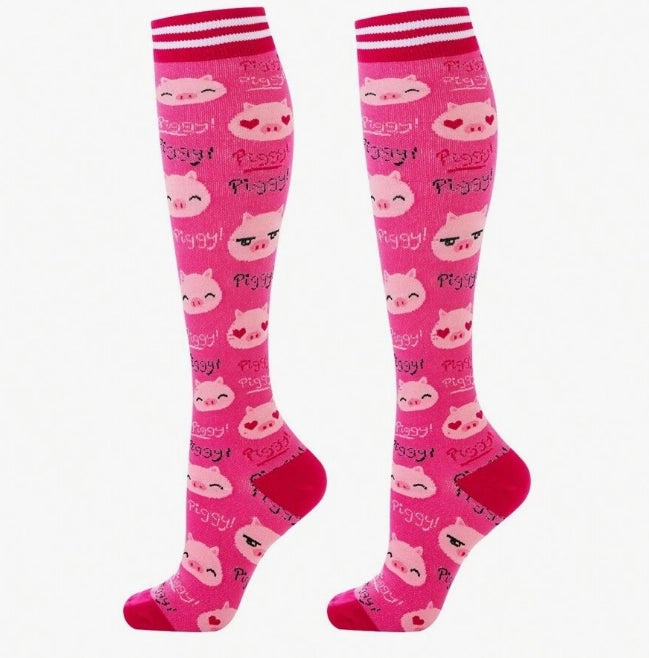 ROYALUCK 6 Pairs Women Cartoon Pig Pattern Long Socks