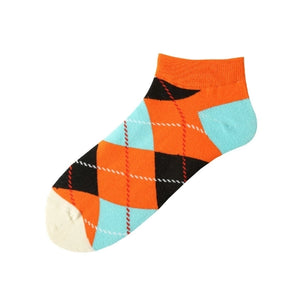 ROYALUCK Unisex Geometric Colored Socks Plaid Boat Socks