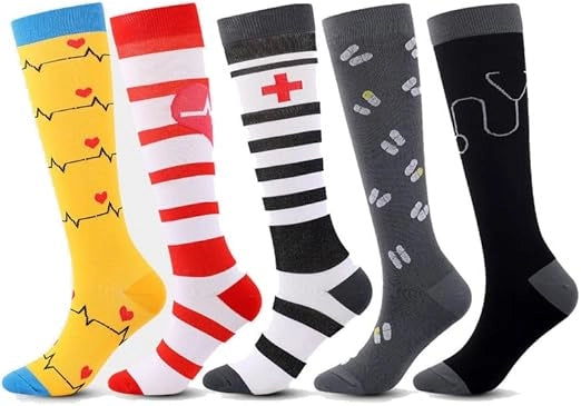 ROYALUCK 5 Pairs Unisex Medical Symbol Compression Socks