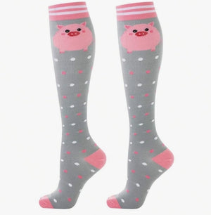 ROYALUCK 6 Pairs Women Cartoon Pig Pattern Long Socks