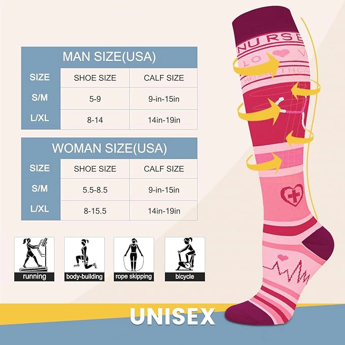 ROYALUCK 6 pairs Sports Compression Sock-Support Knee High Socks for Nurses,Athletic,Flying