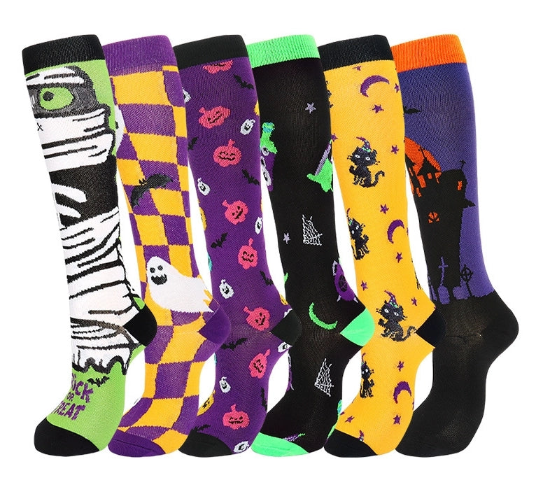 ROYALUCK 6 Pairs Halloween Colorful Compression Socks for Men & Women Circulation