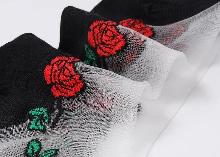 ROYALUCK 5 Pairs Women's Fashion Embroidered Flower Spring and Summer Thin Socks