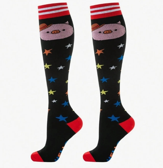 ROYALUCK 6 Pairs Women Cartoon Pig Pattern Long Socks