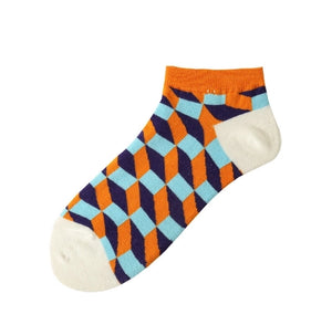 ROYALUCK Unisex Geometric Colored Socks Plaid Boat Socks