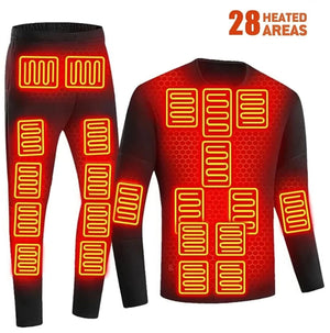 28 Areas Heating Underwears Set USB Electric Heated Ski Heating Body Suit