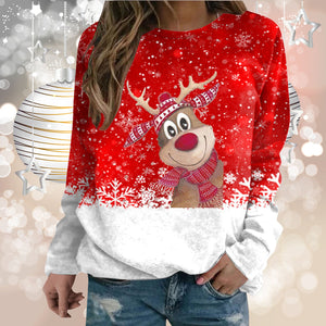 Elk Snowman Print Ugly Christmas Sweater