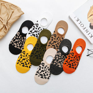 Leopard Print Invisible Women's Socks Cotton Breathable Silicone Non-Slip