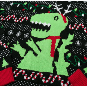 Women Ugly Christmas Sweater Dinosaur Pattern Drop Shoulder Sweater