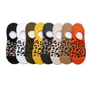 Leopard Print Invisible Women's Socks Cotton Breathable Silicone Non-Slip