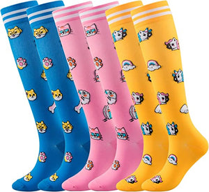 Compression Socks for Women Circulation 20-30mmHg Crazy, Cute, Socks Support for Nurse, Running, Medical