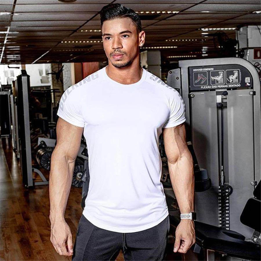 Compression Quick dry T-shirt Men Running Sport Skinny Short Tee Shirt Male Gym Fitness Bodybuilding Workout Tops Clothing - Best Compression Socks Sale