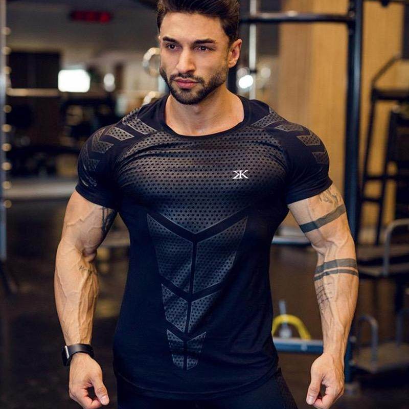 Compression Quick dry T-shirt Men Running Sport Skinny Short Tee Shirt Male Gym Fitness Bodybuilding Workout Tops Clothing - Best Compression Socks Sale