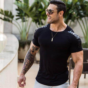 Compression Quick dry T-shirt Men Running Sport Skinny Short Tee Shirt Male Gym Fitness Bodybuilding Workout Tops Clothing - Best Compression Socks Sale
