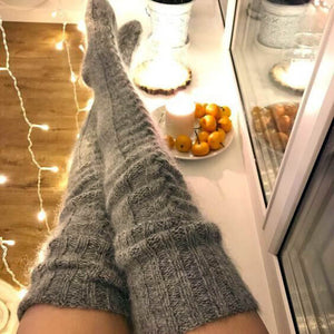 Soft Warm Over Knee Extra Long Knitted Socks Fuzzy Socks for Women
