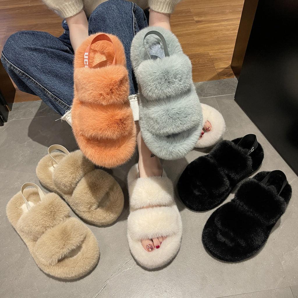 Winter Super Warm Soft Plush Slippers With Straps