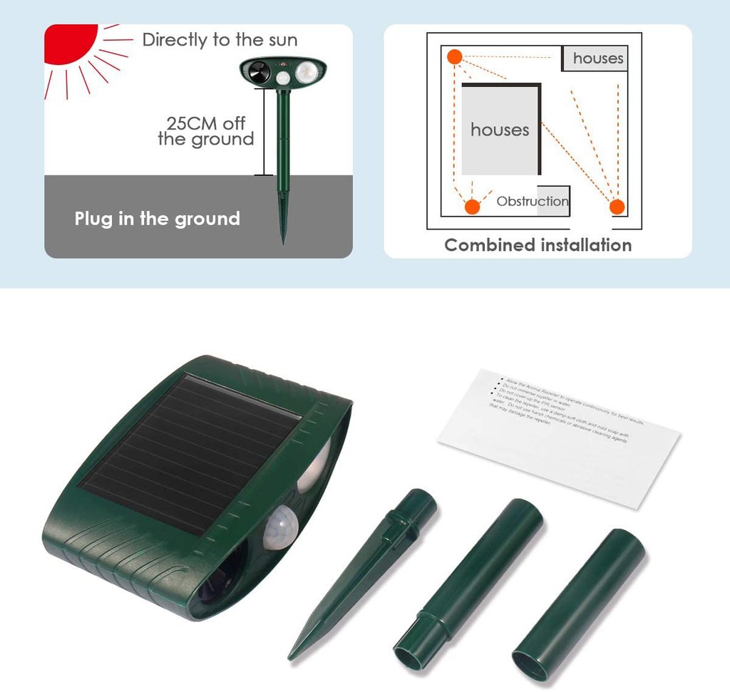 Ultrasonic Squirrel Repeller - Solar Powered - Get Rid of Squirrels in 48 Hours