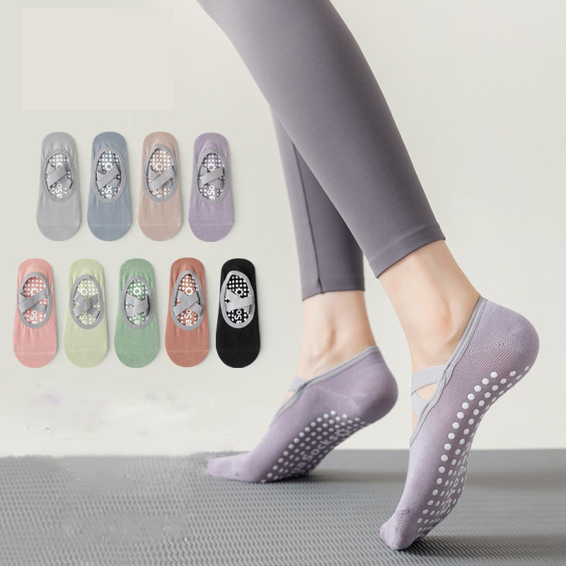 Professional Fitness Sports Anti-Skid Dispensing Instep Cross Strap Yoga Socks Dance Floor Socks