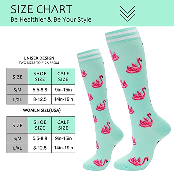 Compression Socks for Women Circulation 20-30mmHg Crazy, Cute, Socks Support for Nurse, Running, Medical