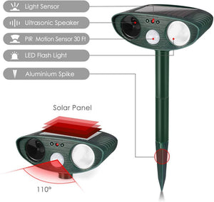 Ultrasonic Squirrel Repeller - PACK of 2 - Solar Powered - Get Rid of Squirrels in 48 Hours - CA