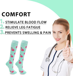 Compression Socks for Women Circulation 20-30mmHg Crazy, Cute, Socks Support for Nurse, Running, Medical