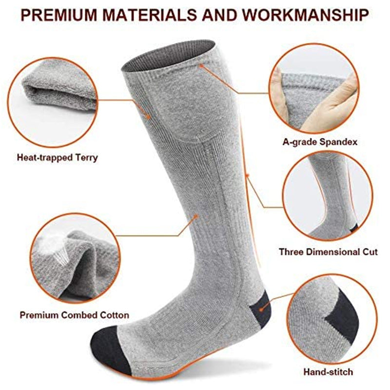Pure cotton electric heating men's and women's sports charging ski socks