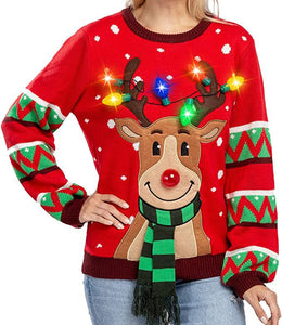 Cute Elk Print Knit Atmosphere LED lights Ugly Christmas Sweater