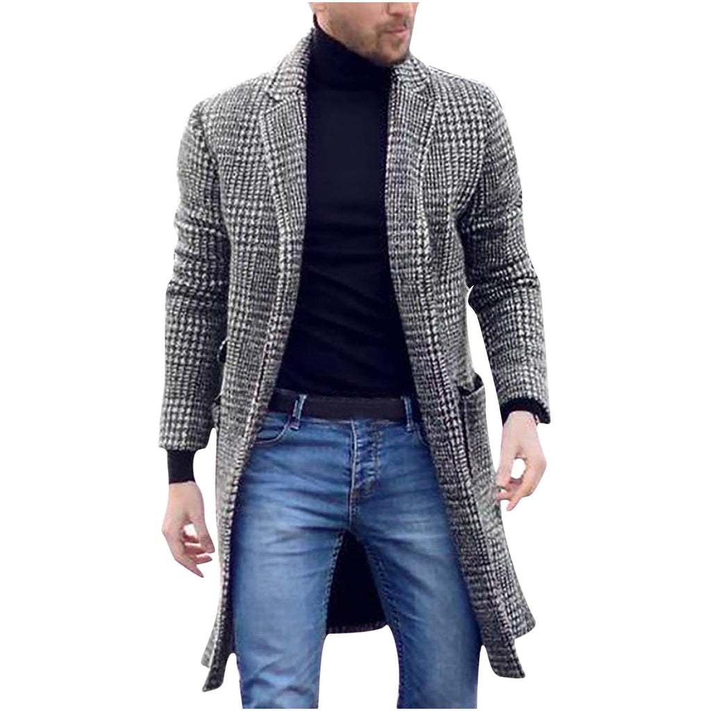 Autumn Winter Shirt Patterns Men Casual Turndown Double Breasted Windbreaker Mid-length Overcoat Coat