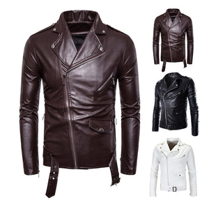 Jacket Turn-down Collar Solid Color Slim Long Sleeve Male Coat