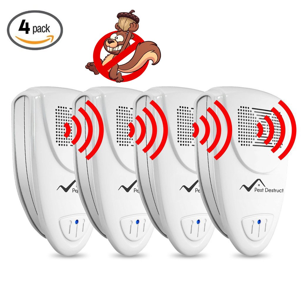 Ultrasonic Squirrel Repeller PACK of 4 - Get Rid Of Squirrels In 72 Hours