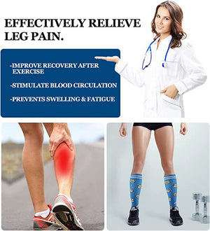 Compression Socks for Women Circulation 20-30mmHg Crazy, Cute, Socks Support for Nurse, Running, Medical