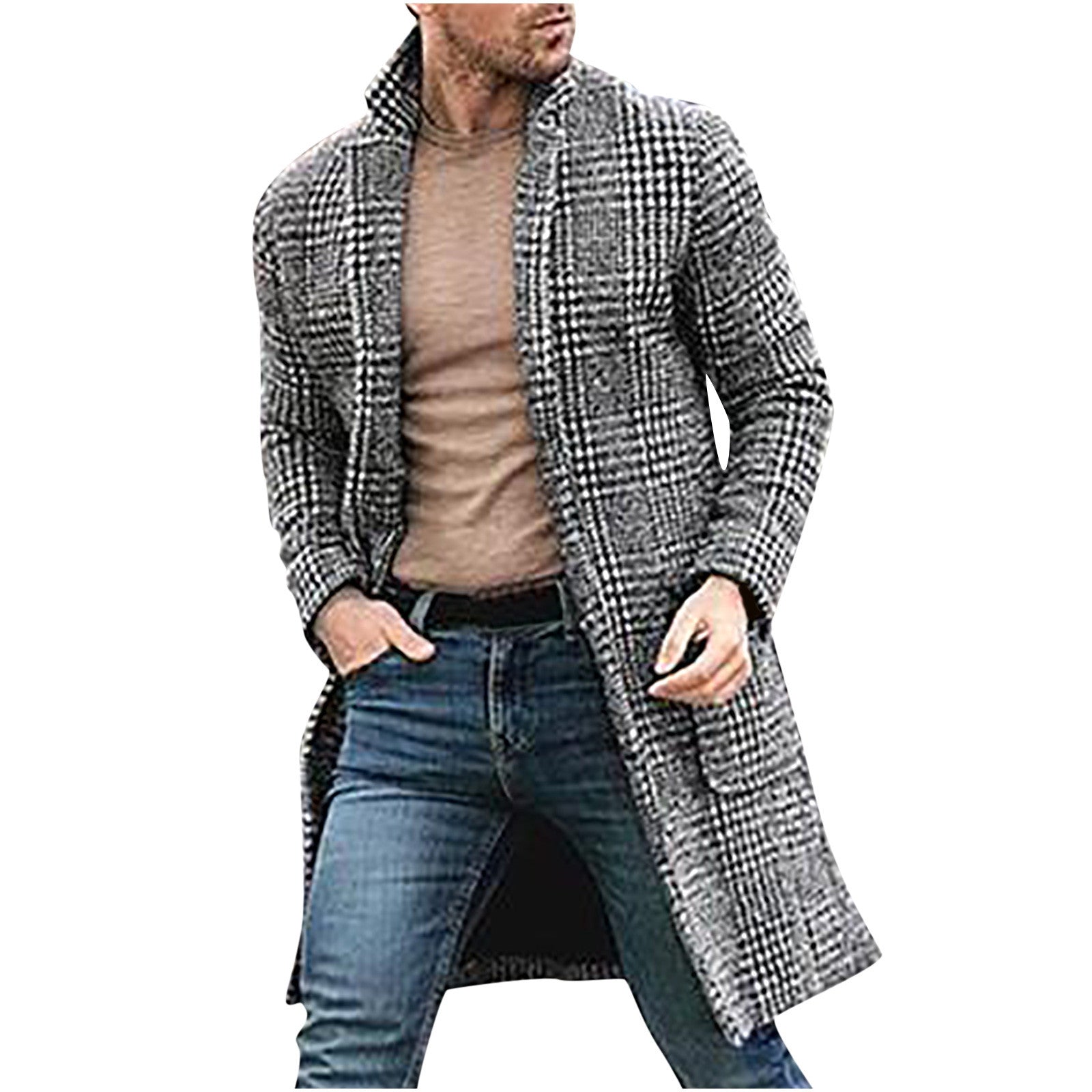 Autumn Winter Shirt Patterns Men Casual Turndown Double Breasted Windbreaker Mid-length Overcoat Coat