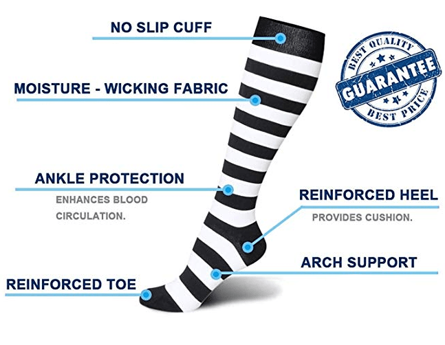 Stripe Compression Socks 20-30 mmHg Support Stockings for Swelling & Energy