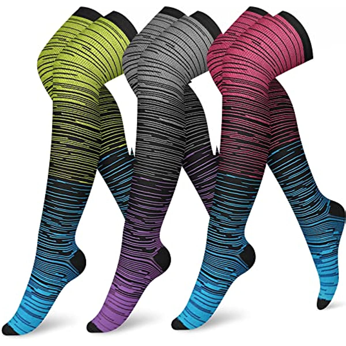 Compression Socks (3 Pairs) Knee High Compression Sock for Women & Men Stockings for Running, Cycling,Athletic
