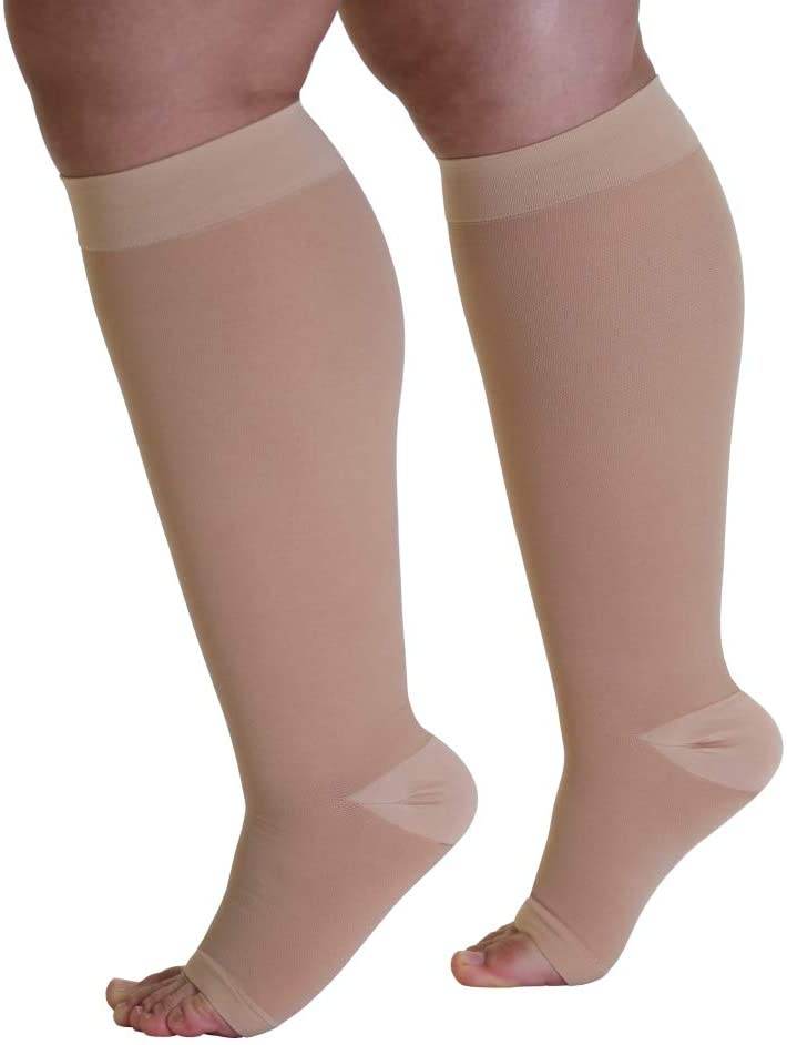 Plus Size Open Toe Compression Socks 20-30mmHg Knee-Hi Extra Wide Support Stockings（M-5XL） - Best Compression Socks Sale
