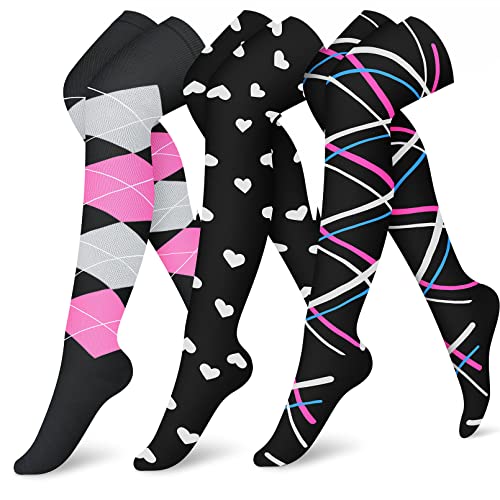 Compression Socks (3 Pairs) Knee High Compression Sock for Women & Men Stockings for Running, Cycling,Athletic