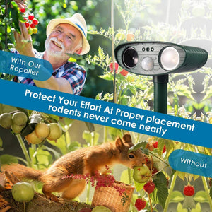 Ultrasonic Squirrel Repeller - Solar Powered - Get Rid of Squirrels in 48 Hours - CA