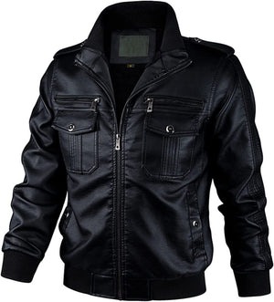 Men's Thermal Coat Autumn Spring Motorcycle Leather Jacket Men's Windbreaker PU Jacket