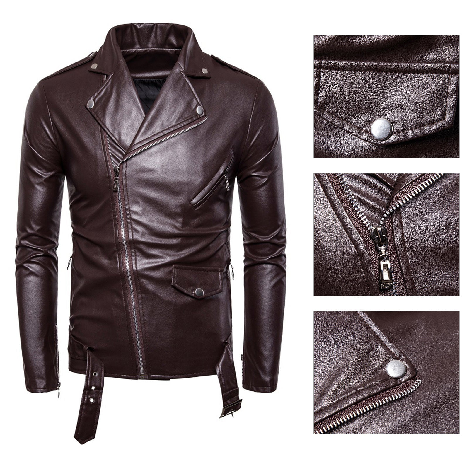 Jacket Turn-down Collar Solid Color Slim Long Sleeve Male Coat