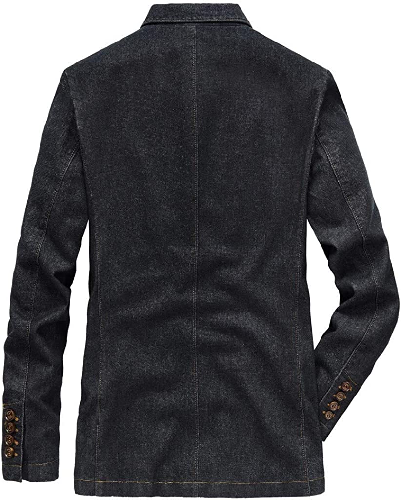 Men Slim Jacket Button Suit Plaid Turn-Down Collor Tops Solid  Coat
