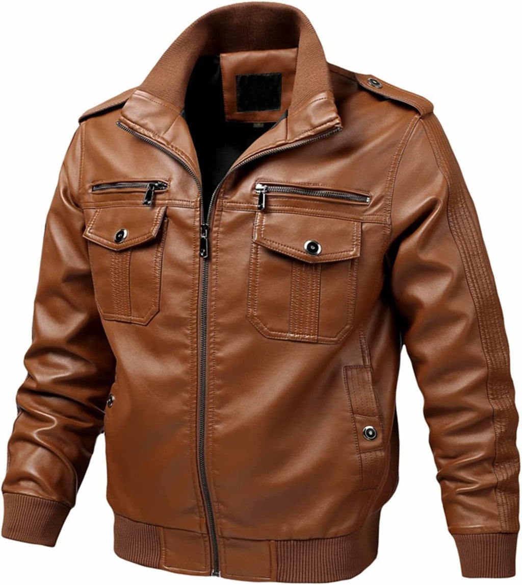 Men's Thermal Coat Autumn Spring Motorcycle Leather Jacket Men's Windbreaker PU Jacket