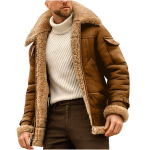 Men's Coat Casual Solid Turndown Winter Thicken Zipper Patchwork Jacket