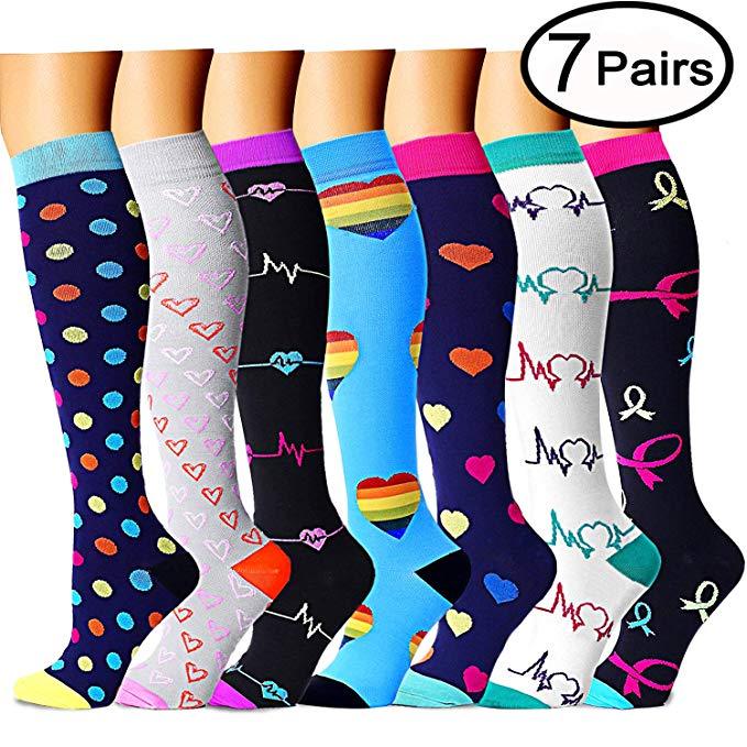 ROYALUCK Best Compression Socks (7/8 Pairs) for Women & Men; Compression Stockings for Swelling, Running, Travel, Flight,  Energy Pro Support Medical Socks