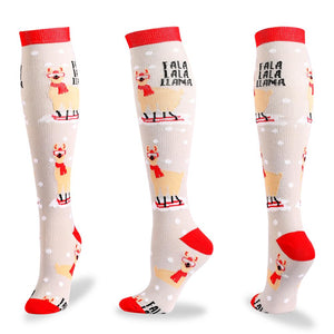 Autumn Winter Compression Stockings Christmas Cartoon Shaping Solid Snowman Exercise Leg Muscle Pressure Soothing Women Men Sock