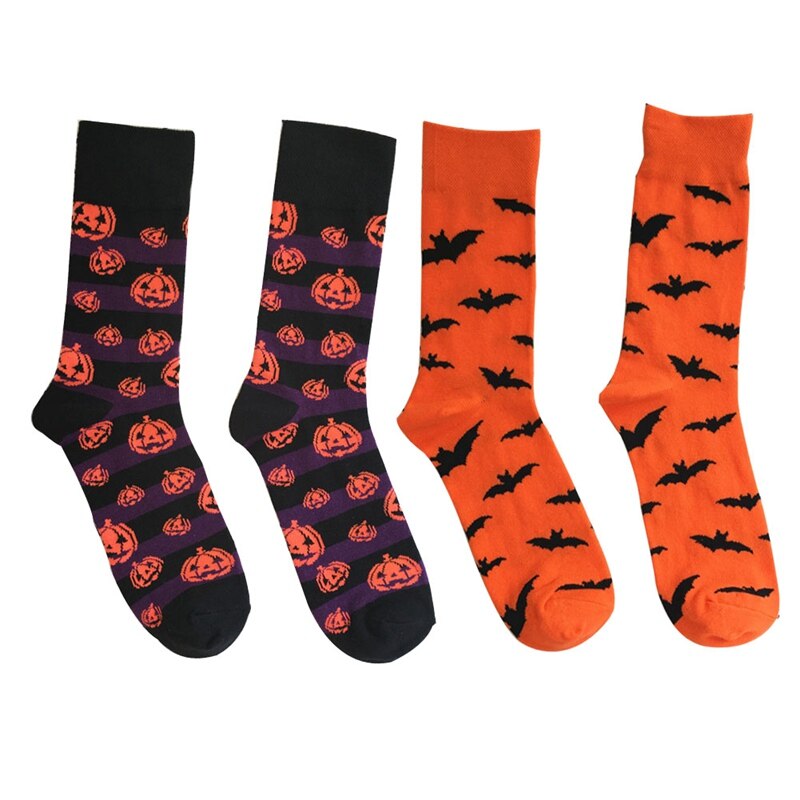 Bats Pumpkin Cartoon Socks Men Knee-High Socks Halloween Party Cosplay Cotton Crew Funny Socks Spring Autumn Men Casual Socks
