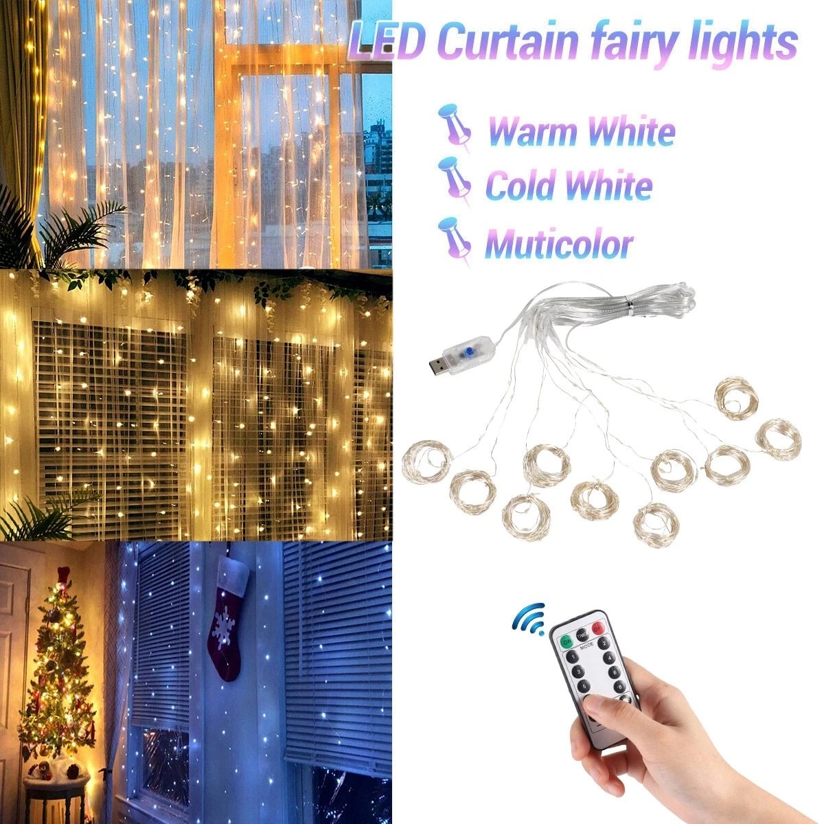 Christmas Lights Curtain Garland Christmas Decorations