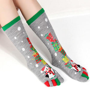 Five Toes Christmas Socks Winter Warm Stretchy Crew Socks（1/4/6 Pairs）