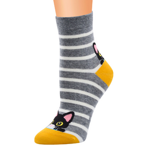 Cute cat women's socks color spring autumn-winter funny cartoon sock ladies and woman's striped cotton socks - Best Compression Socks Sale